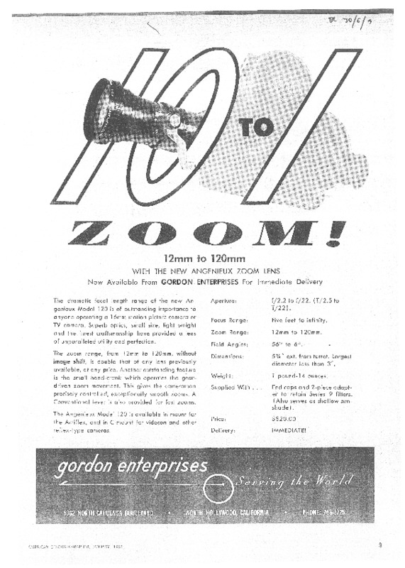http://www.zoomlenshistory.org.uk/archive/omeka-temp/American Cinematographer - January 1963 - Angenieux 12 120 Gordon Enterprises Advertisement.pdf