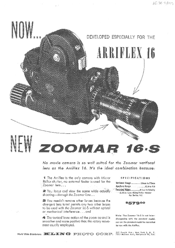 http://www.zoomlenshistory.org.uk/archive/omeka-temp/American Cinematographer - v36 n4 - Zoomar 16S for Arriflex Kling Photo Corp Advertisement.pdf