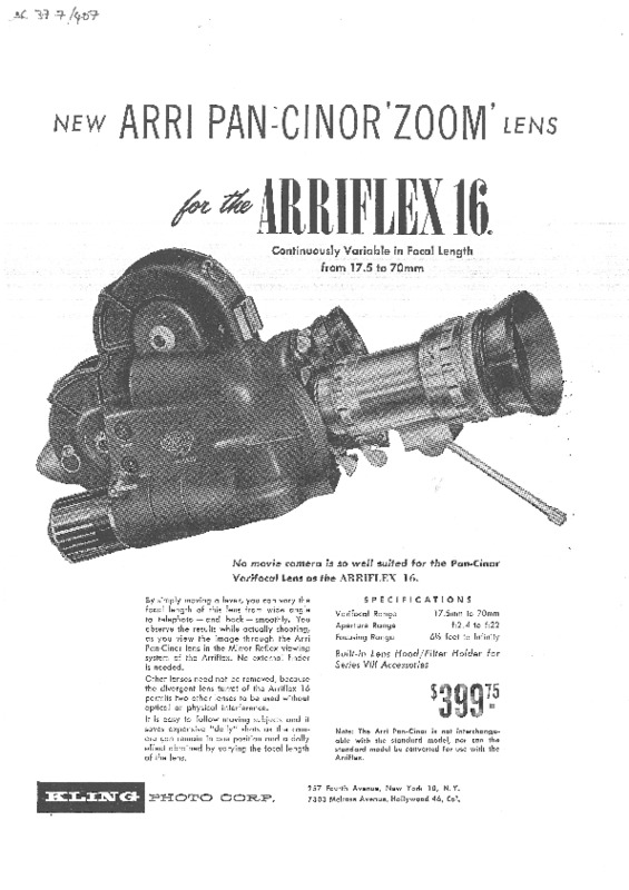 http://www.zoomlenshistory.org.uk/archive/omeka-temp/American Cinematographer - v37 n7 - Pan Cinor for Arriflex Kling Photo Corp Advertisement.pdf