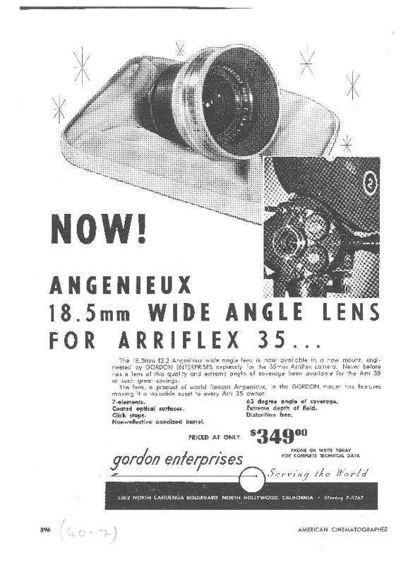 http://www.zoomlenshistory.org.uk/archive/omeka-temp/American Cinematographer - v40 n7 - Angenieux Wide Angle Lens Gordon Enterprises Advertisement.pdf