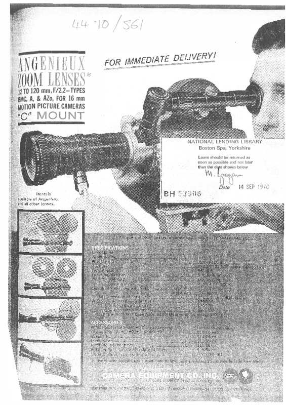 http://www.zoomlenshistory.org.uk/archive/omeka-temp/American Cinematographer - v44 n10 - Camera Equipment Co Advertisement.pdf